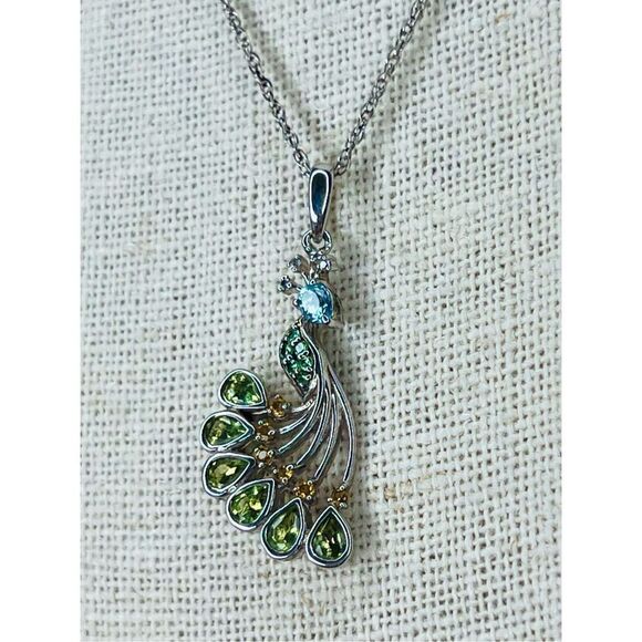 No Brand Jewelry - Sterling Silver 925 Peacock Tourmaline Variants CZ 18" Pendant‎ Necklace NWOT